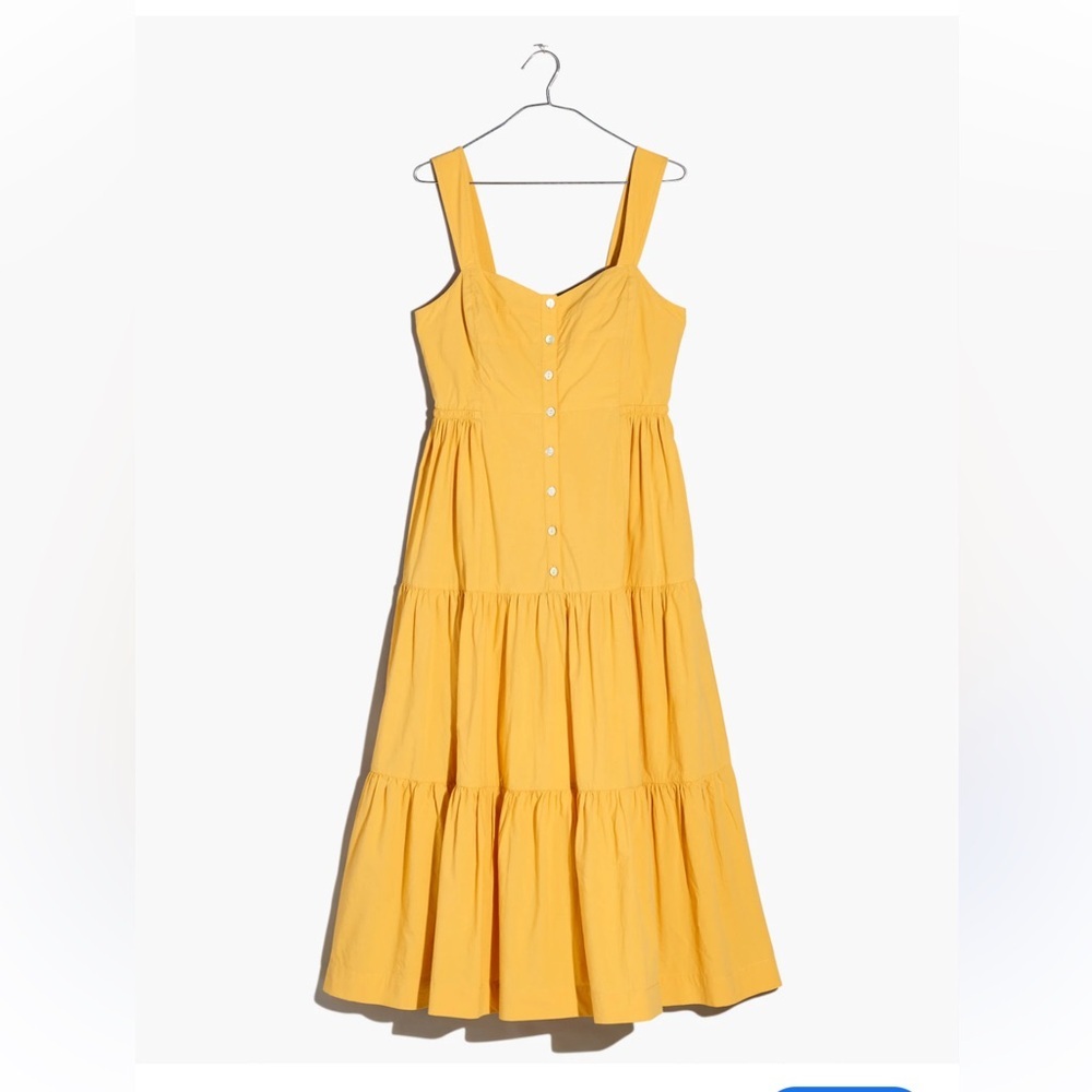 Madewell Yellow tiered midi dress with straps and button-up front size 8P